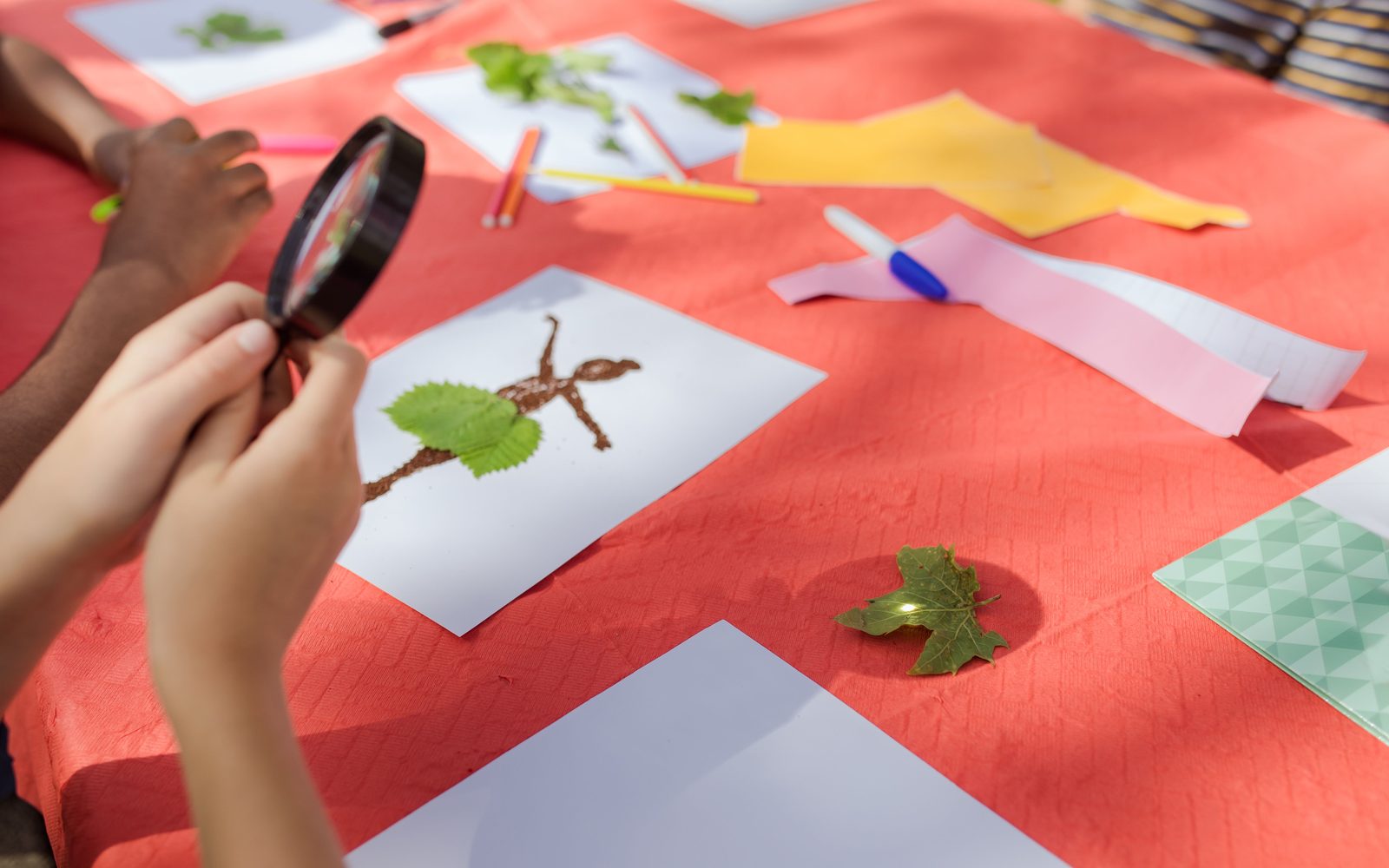 Kinder lernen gemeinsam an einer Magnettafel
